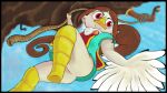  au013 avian beak brown_hair cliff female grappling_hook hair humanoid medli nintendo rito sky solo the_legend_of_zelda wind_waker winged_arms wings 