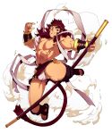  1boy abs absurdres ass_visible_through_thighs bara bracer bulge circlet covered_penis flying_nimbus highres journey_to_the_west large_pectorals legs_apart loincloth looking_at_viewer male_focus male_underwear male_underwear_peek midair monkey_boy monkey_tail muscular muscular_male navel navel_hair nipples original pectorals red_hair short_hair smile solo stomach sun_wukong tail thick_eyebrows thick_thighs thighs topless_male ttn_(239_239) underwear 
