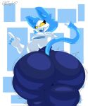  anthro big_breasts big_butt blue_hair bottomwear breasts butt clothing darkner deltarune felid female floating_hands hair hi_res huge_butt looking_at_viewer looking_back machine mammal open_mouth pants robot shoulder_pads solo tasque_manager thick_thighs topwear undertale_(series) wide_hips yellow_eyes zeglo-official 