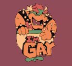  2020 anthro armband black_armband black_bracelet black_wristband bowser bracelet digital_media_(artwork) english_text eyebrows gaydottiff gesture green_body green_skin hair hi_res horn jewelry koopa male mario_bros nintendo open_mouth open_smile orange_body orange_scales pointing pointing_at_viewer purple_background purple_tongue red_eyebrows red_hair scales scalie sharp_teeth simple_background smile solo spiked_armband spiked_bracelet spikes stated_homosexuality stated_sexuality teeth text tongue 