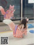  altered_reflection anthro clothed clothing digital_media_(artwork) domestic_cat dr.whiger duality duo felid feline felis female fur gesture hair hi_res human mammal photo qr_code reflection solo waving 