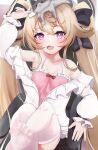 animal_on_head attilio_regolo_(azur_lane) attilio_regolo_(castle_of_inspiration)_(azur_lane) azur_lane camisole cat cat_on_head chair frilled_jacket frills gaming_chair hair_ribbon hand_up heart heart-shaped_pupils highres jacket long_hair no_shoes official_alternate_costume on_head open_mouth ribbon sitting swivel_chair symbol-shaped_pupils thighhighs twintails umidemi white_thighhighs 