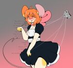  absurd_res anthro blush body_control bow_ribbon buckteeth clothing english_text female glowing glowing_eyes hi_res hypnosis maid_uniform mammal maynara mind_control mouse mouse_(maynara) murid murine open_mouth rodent smile solo string teeth text uniform 