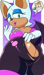  anthro bat big_butt boyhowdy butt camel_toe canid canine chaos_emerald clothing duo exposed_ass female fox gem hi_res lipstick looking_at_viewer looking_back makeup male mammal miles_prower rouge_the_bat sega solo_focus sonic_the_hedgehog_(series) speech_bubble teasing tight_clothing torn_clothing 
