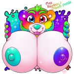  1:1 anthro bear big_breasts breasts claws digital_media_(artwork) drxii female fur giant_panda hair hi_res huge_breasts looking_at_viewer mammal miss.rainbow_dream-panda multicolored_body multicolored_fur nipples nude rainbow_body rainbow_fur solo 