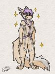  4_ears anthro canid canine coffee_doggo collar harness hi_res male mammal multi_ear purple_eyes solo 