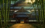  architecture bamboo bamboo_forest bush dappled_sunlight day east_asian_architecture eientei forest game_cg justinas_vitkus landscape leaf nature no_humans official_art open_door outdoors path sunlight third-party_source touhou touhou_cannonball 