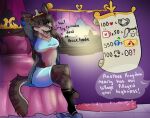  anthro bed_covers bedding clothed clothing dialogue felid female fluffy fluffy_tail footwear fur grey_body grey_fur jewelry locknvt mammal pantherine princess royalty shepherdsnow skimpy snow_leopard socks solo spots spotted_body spotted_fur tail text tired window yoga_shorts 
