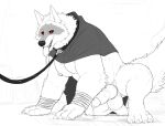  all_fours anthro barrels black_cloak black_collar bodily_fluids canid canine canis claws cloak cloak_only clothing collar cum death_(puss_in_boots) digital_media_(artwork) digitigrade dreamworks dripping erection fur genital_fluids genitals grey_body grey_fur leaking leash leash_play leashed_collar leashed_male looking_at_another male mammal mostly_nude muscular muscular_anthro muscular_male nipple_piercing nipples nude open_mouth penis piercing puss_in_boots_(film) puss_in_boots_the_last_wish risebernold saliva saliva_drip saliva_on_tongue salivating simple_background smile solo submissive tail teeth tongue tongue_out white_body white_fur wolf wraps wrist_wraps 