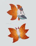  +_+ absurdres antennae blue_eyes commentary_request from_behind grey_background highres ivelovedsekaowa multiple_views no_humans orange_wings pokemon pokemon_(creature) simple_background solo twitter_username volcarona white_fur wings 