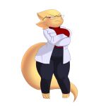  alphys_(underfell) anarchy_puppet anthro big_chest clothing coat eyewear female glasses humanoid judging lab_coat red_eyes short_stack solo tail topwear 