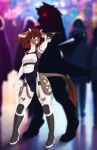  absurd_res anthro boots bovid bovine brown_body brown_hair cattle clothing footwear freckles girly gloves gun hair handwear hi_res horn latex male mammal markings pink_eyes ranged_weapon rubber shudayuda solo spots spotted_markings suit weapon 