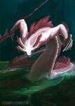  ambiguous_gender amphibian apode axolotl back_mane black_eyes draconcopode droplets elbow_fin fur head_gills hi_res legless logan_feliciano long_fingers looking_at_viewer marine melee_weapon mole_salamander moving_towards_viewer muscular partially_submerged pink_body pink_fur pink_skin polearm salamander_(amphibian) serpentine shallow_water signature solo spear water wave weapon 