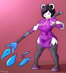  anthro black_hair black_nose breasts chowdie clothed clothing female freedom_planet fur galaxytrail hair hi_res ice legwear melee_weapon neera_li purple_eyes solo staff thigh_highs topwear weapon white_body white_fur 