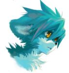  2005 anthro black_nose blue_body blue_fur blue_hair cheek_tuft chest_tuft digital_media_(artwork) facial_tuft fluffy fur hair headshot_portrait jeacn kemono male markings open_mouth pivoted_ears portrait solo solo_focus tuft unknown_species white_body white_fur white_markings yellow_eyes 