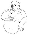 2014 anthro bear belly big_breasts black_and_white breasts chest_tuft clothing danellz deep_navel female huge_breasts mammal monochrome navel nipple_outline open_mouth overweight overweight_anthro overweight_female solo topwear tuft unfinished 