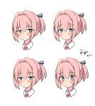  1girl aqua_eyes blue_eyes blush commentary_request expressions head_only highres kantai_collection multiple_views nose_blush pink_hair ponytail r-king shiranui_(kancolle) short_hair signature simple_background twitter_username upper_body white_background 