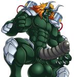  1:1 2023 2_horns 5_fingers abs adjatha armor balls big_balls big_penis black_sclera blonde_hair clawed_fingers cybernetics cyborg erection fingers forehead_gem genitals green_body green_skin grey_horn hair hi_res horn horned_humanoid huge_balls huge_penis humanoid machine male mostly_nude muscular muscular_humanoid muscular_male neil_(tits) orc pecs penis sharp_teeth simple_background solo story story_in_description teeth thick_thighs thraggen trials_in_tainted_space tusks unconvincing_armor white_background yellow_eyes 