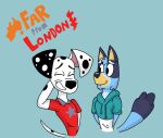  101_dalmatian_street 101_dalmatians aged_up anthro australian_cattle_dog bluey_(series) bluey_heeler canid canine canis cattledog clothing crossover dalmatian disney domestic_dog duo dylan_(101_dalmatians) female herding_dog hi_res hoodie luxioboi22 male male/female mammal pastoral_dog relationship ship teenager topwear vehicle watercraft young 