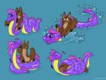  animate_inanimate anthro blue_eyes brown_body duo feral fin fur inflatable living_inflatable orange_eyes paws pool_toy purple_body reptile scalie sketch_page snake symrea 