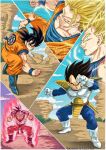  2boys aura commentary commentary_request dougi dragon_ball dragon_ball_z kaiouken lightning multiple_boys muscular muscular_male saiyan saiyan_armor satou_masaki son_goku super_saiyan super_saiyan_3 tail vegeta 