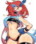  anthro bandeau blue_body blue_fur breasts choker clothed clothing equid female fur generation_5_pokemon hair hi_res horn jewelry keldeo latex_stockings legendary_pokemon legwear mammal necklace nintendo partially_clothed pokemon pokemon_(species) red_hair skimpy smile solo tan_body tan_fur thick_thighs thigh_highs thong topwear underwear usa37107692 