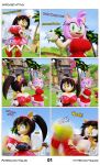  3d_(artwork) absurd_res accessory amy_rose anthro big_breasts blender_(software) breasts clothing comic dialogue digital_media_(artwork) distraction domestic_cat duo english_text eulipotyphlan felid feline felis female fight gesture headband hedgehog hi_res honey_the_cat mammal motion_blur nipples piko_piko_hammer pointing question_mark sega sonic_the_fighters sonic_the_hedgehog_(series) sound_effects tahlian text thick_thighs torn_clothing wide_hips 