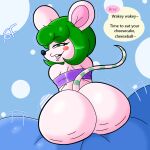  animal_crossing anthro big_butt bomba_world12 bree_(animal_crossing) butt female green_hair hair hi_res looking_at_viewer mammal mouse murid murine nintendo nude rear_view rodent sitting smug_face solo wrapped_up 