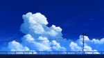  blue_sky cloud day highres no_humans original outdoors power_lines railing rune_xiao scenery signature sky sky_focus utility_pole 