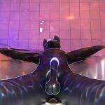  1:1 3d_(artwork) anthro balls bathing bathtub black_body caustics digital_media_(artwork) genitals glans glowing glowing_genitalia glowing_glans glowing_penis kompakt kompakt_(kompakt) low-angle_view male partially_submerged penis relaxing solo underwater underwater_view water 