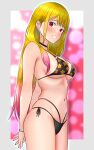  1girl absurdres bikini black_bikini blonde_hair breasts ear_piercing earrings gyaru highres jewelry kitagawa_marin large_breasts long_hair looking_at_viewer multicolored_hair navel non-web_source piercing smile solo sono_bisque_doll_wa_koi_wo_suru swimsuit 