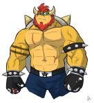  2023 abdominal_scar abs absurd_res angry anthro arm_tattoo armband armband_tattoo band-aid bandage barechested beard belt biceps body_scars bowser boxing boxing_gloves boxing_shorts bracelet chest_scar clothed clothing deltoids eyebrows facial_hair gloves hair handwear hi_res horn horn_jewelry horn_ring jewelry koopa male manly mario_bros muscle_vein muscular navel nintendo obenpanda obliques pecs raised_eyebrow red_hair ring_(jewelry) scalie scar shirtless shirtless_male simple_background solo spiked_armband spiked_bracelet spikes sport standing tattoo topless topless_male triceps white_background 