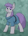  clothing digital_media_(artwork) dipstick_ears earth_pony equid equine eyeshadow female feral friendship_is_magic grey_body hair half-closed_eyes hasbro hi_res horse looking_at_viewer makeup mammal maud_pie_(mlp) moonatik multicolored_ears my_little_pony narrowed_eyes pony purple_eyeshadow purple_hair purple_tail solo standing tail 