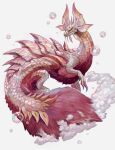  absurdres blue_eyes bubble claws closed_mouth fangs fins full_body fur-tipped_tail highres horns mizutsune monster monster_hunter_(series) monster_hunter_rise no_humans pink_scales scales simple_background soap soap_bubbles solo standing sumosamo white_background 