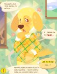  absurd_res animal_crossing animal_humanoid anthro bird_dog blush bodily_fluids building canid canid_humanoid canine canine_humanoid canis clitoral clitoris clothed clothing comic dialogue domestic_dog female first_person_view flower genitals golden_retriever goldie_(animal_crossing) hi_res house humanoid hunting_dog in_heat inside interior_background labrador lactating lactating_through_clothing mammal mammal_humanoid nintendo plant retriever rubbing_pussy solo speech_bubble starzsparklez sweat tail tail_motion tailwag wet wet_clothing worried 