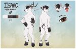  anthro antlers blush cervine cloven_hooves deer digitigrade ears_back ears_down elk ezpups fingers fur gloves_(marking) hair hooved_fingers hooves horn leg_markings male mammal markings model_sheet open_mouth pivoted_ears scut_tail short_tail smile socks_(marking) solo tail teeth tongue white_body white_fur 