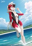  anthro athletic athletic_anthro athletic_female bikini breasts clothing curvy_figure detailed_background eyelashes feet female fingers fluffy fluffy_tail fur generation_7_pokemon hair hi_res hindpaw inside jumiifoxx_(artist) lycanroc lying medium_breasts midnight_lycanroc multicolored_body multicolored_fur nintendo pawpads paws pokemon pokemon_(species) red_body red_eyes red_fur rez_aether_(character) short_tail slingshot_bikini smile solo swimming swimwear tail thick_thighs two_tone_body two_tone_fur white_body white_fur white_hair wide_hips 
