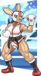  absurd_res anthro belt boots boxing_gloves breasts clothing crotchless_clothing dcheese female footwear genitals handwear headgear hi_res lagomorph leporid mammal mask muscular muscular_female pussy rabbit solo sports_mask sportswear thick_thighs thong underwear wrestling_mask 