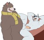  2023 anthro athletic athletic_anthro athletic_male balls bear brown_body brown_fur canid canine canis death_(puss_in_boots) dreamworks duo fur genitals grey_body grey_fur hi_res humanoid_genitalia humanoid_penis jrjresq lying male male/male male_penetrated male_penetrating male_penetrating_male mammal on_back overweight overweight_male papa_bear_(puss_in_boots) penetration penis puss_in_boots_(film) puss_in_boots_the_last_wish red_eyes sex wolf 