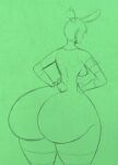  anthro big_breasts big_butt bodysuit breasts butt butt_pose clothing female folds hair huge_butt ink kangy-roo lagomorph leporid line_art mammal monochrome ponytail pose rabbit rear_view short_hair siji_hawkeye simple_background sketch skinsuit small_waist solo teasing thick_thighs tight_clothing wide_hips 