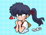  1girl black_hair blush hair_between_eyes hair_ribbon heart kunou_kodachi lipstick makeup ranma_1/2 red_ribbon ribbon sailor_collar signature solo upper_body wanta_(futoshi) 