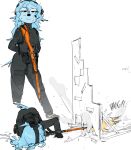  action_pose anthro backpack blue_body blue_fur blue_hair bodily_fluids bravo_(bravobunny) bravobunny breasts clothing coveralls eyewear female footwear fur glasses gloves gun hair handwear headgear headphones headset hi_res jumpsuit lagomorph leporid long_hair mammal messy_hair mosin-nagant motion_lines onomatopoeia pose rabbit ranged_weapon rifle shoes small_breasts smile sneakers sniper_rifle solo sound_effects sweat sweatdrop tactical_gear text vans weapon 