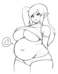  belly belly_rolls big_belly cakecatboy elf female hi_res hip_dips humanoid humanoid_pointy_ears navel overweight solo thick_thighs unknown_character 