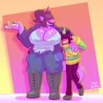  ambiguous_gender anthro big_breasts birthday blush breasts cleavage clothed clothing deltarune dragon duo female hi_res huge_breasts human kris_(deltarune) mammal messy susie_(deltarune) undertale_(series) zixzs-redlight 