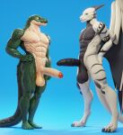  3d_(artwork) abs anthro biceps connivingrat digital_media_(artwork) dragon duo feet foreskin genitals helm_(connivingrat) humanoid male male/male muscular muscular_male nipples obliques pecs penis serratus teeth triceps wings 