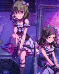  2girls brown_eyes brown_hair dress green_hair hair_ribbon idolmaster idolmaster_million_live! idolmaster_million_live!_theater_days kitazawa_shiho medium_hair multicolored_clothes multicolored_dress multiple_girls nagayoshi_subaru official_art ribbon short_hair smile yandere 