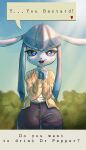  1girl :3 absurdres animal_ears animal_nose black_pants blue_eyes blue_fur blue_hair blue_sclera blue_sky body_fur bright_pupils bush cardigan collarbone colored_sclera commentary_request cowboy_shot day english_text flat_chest furry furry_female glaceon hands_up highres interlocked_fingers light_rays long_hair looking_at_viewer nervous open_cardigan open_clothes open_mouth outdoors own_hands_together pants pepper_gecko72 personification pokemon pokemon_(creature) raised_eyebrows shirt_tucked_in sidelocks sky solo speech_bubble standing straight-on sunlight sweat talking teeth tongue twintails white_pupils wide_hips yellow_cardigan 