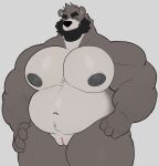  andromorph anthro bear beard big_pecs facial_hair fur genitals grey_body grey_fur hands_on_hips hi_res intersex looking_at_viewer mammal milkblend musclegut muscular muscular_andromorph muscular_intersex nipples nude overweight overweight_andromorph overweight_intersex pecs pussy solo 