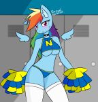  anthro athletic athletic_anthro breasts cheerleader cheerleader_outfit clothing crop_top equid equine female floating_wings friendship_is_magic hasbro legwear looking_at_viewer mammal my_little_pony panties pegasus pom_poms rainbow_dash_(mlp) samuel-neocros shirt solo stockings topwear under_boob underwear wings 