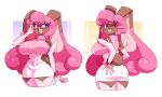  anthro big_breasts big_ears blissey bracelet breasts brown_body brown_fur clothing doodledox eyebrows eyelashes eyewear female fur generation_2_pokemon generation_4_pokemon glasses hair hand_on_butt hi_res hybrid jewelry looking_at_viewer lopunny melissa_(sparkingyagi) nintendo one_eye_closed open_mouth pink_clothing pink_hair pokemon pokemon_(species) purple_eyes smile smiling_at_viewer solo tail thick_thighs wink winking_at_viewer 